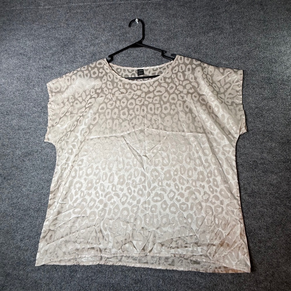 SHEIN‎ Womens Champagne Leopard Jacquard Satin Blouse Short Sleeve Crew Neck L